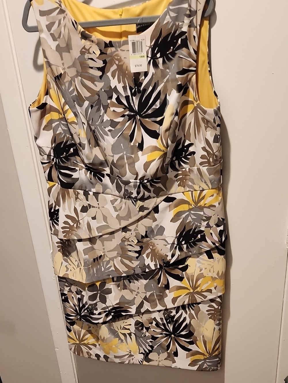 Connected Apparel Yellow, Black and Gray Floral Sheath Dress
